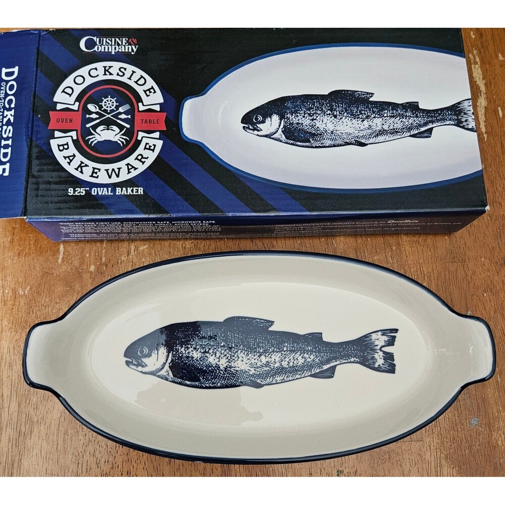 New in Box Oval Dockside Bakeware Oval Dish Fish Salmon Cuisine Co. Gift Him